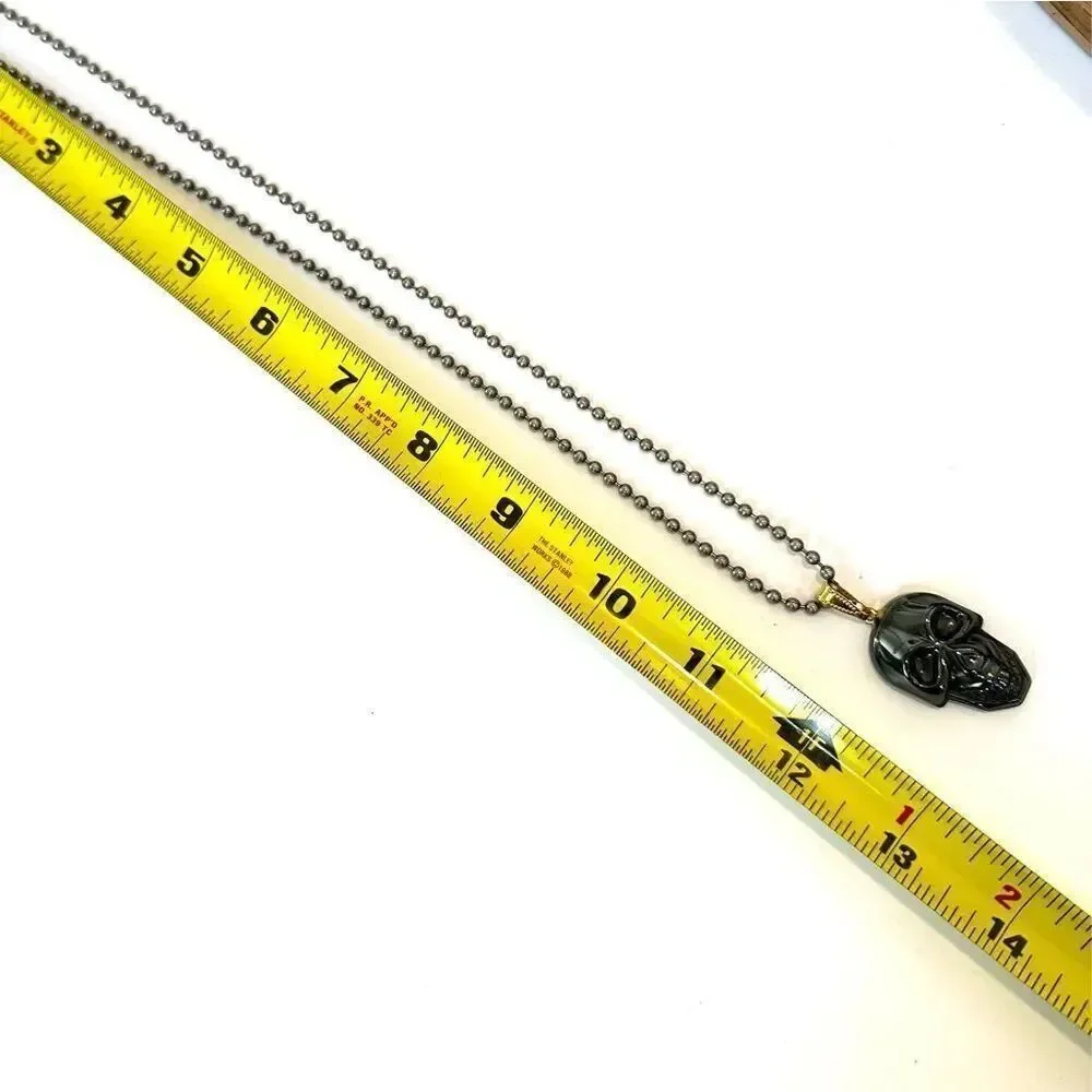 Hematite skull pendant necklace